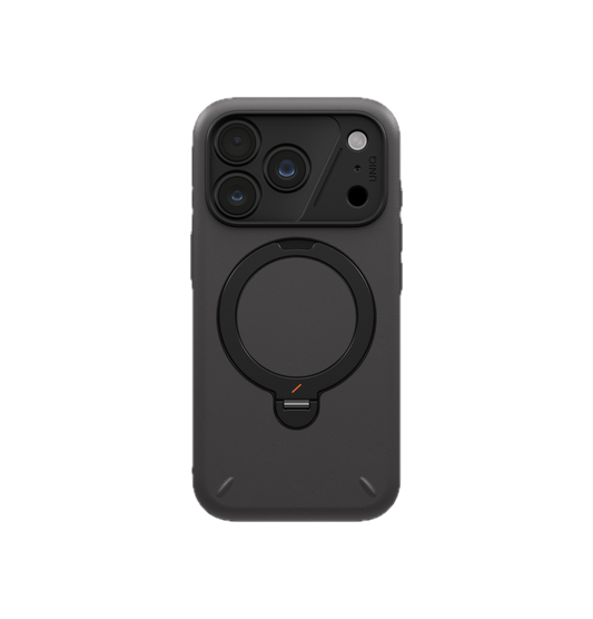 UNIQ HYBRID IPHONE 18 PRO ELIX WITH 360 ROTATING KICKSTAND - CHARCOAL GREY