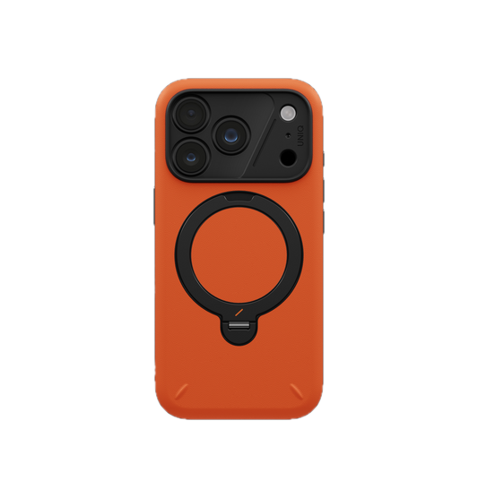 UNIQ HYBRID IPHONE 18 PRO ELIX WITH 360 ROTATING KICKSTAND - VOLT ORANGE