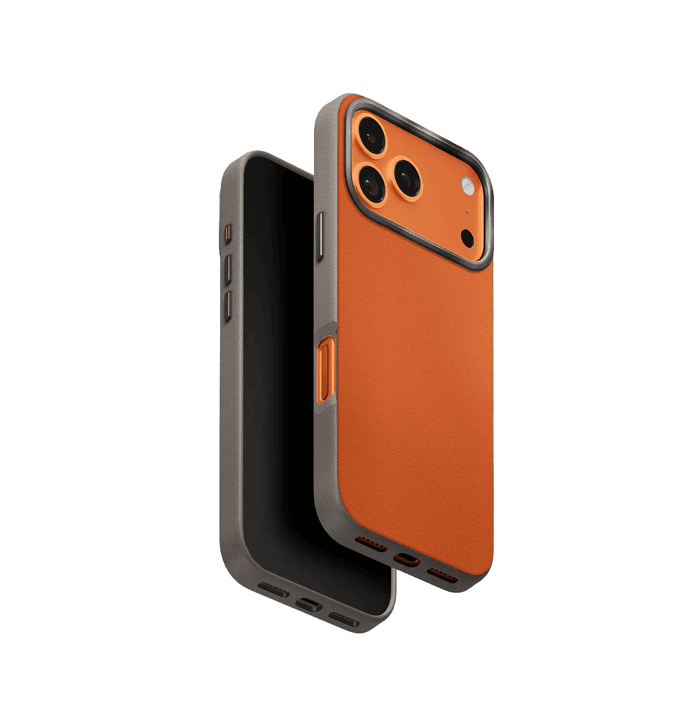 Uniq Lyden DS Dual-Tone Premium Leatherette Case for iPhone 17 Pro - Flame Orange/Flint Grey