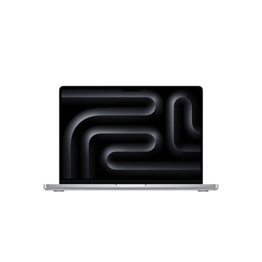 Open front view display of the 14-inch MacBook Pro M5 10-core CPU 1TB Silver available at Tradeline.