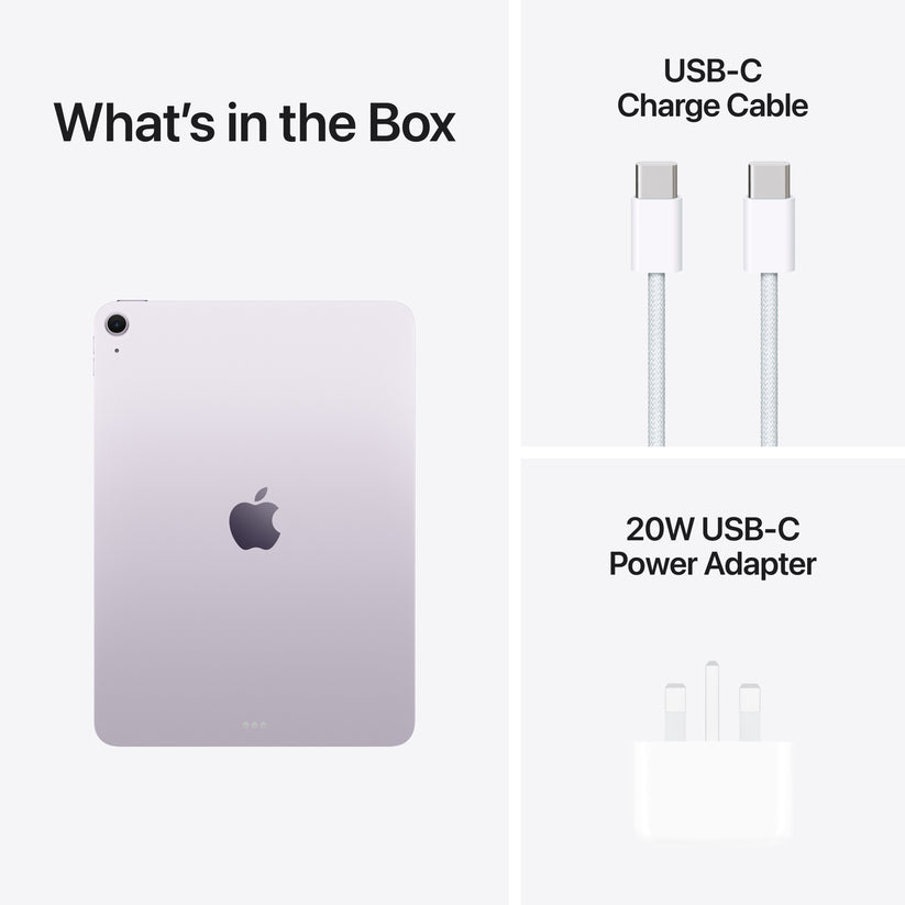 In-box content showing the cable and adapter for the 11-inch iPad Air Wi-Fi 1TB Purple M4 at Tradeline.