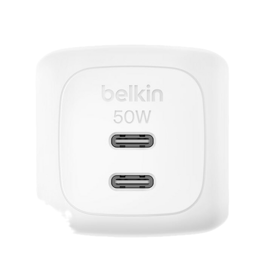 Belkin BoostCharge Pro 2-Port USB-C GaN Charger 50W With Cable - White