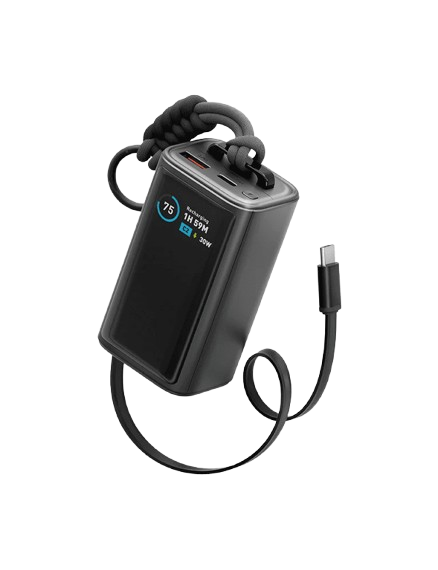 ENERGEA Compac Arc 45, 10000mAh Powerbank With Built In 70cm Usb-c Cable Pd 45W -  GUNMETAL