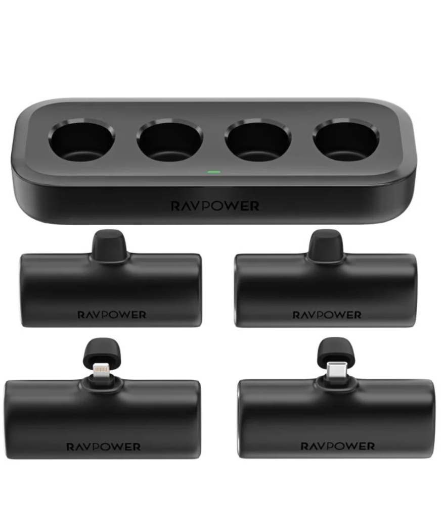RAVPower Charging Combo 4 x 5000mAh Nano 20W USB-C Power Bank with Charging Station - Black