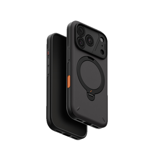 UNIQ HYBRID IPHONE 18 PRO ELIX WITH 360 ROTATING KICKSTAND - CHARCOAL GREY