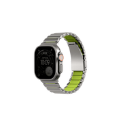 UNIQ STROVA FLEX APPLE WATCH SELF-ADJUSTABLE STEEL LINK BAND 49/46/45/44MM - TITANIUM SLIVER/LIME GREEN