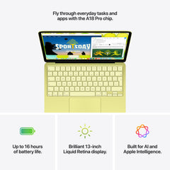Highlight graphic of up to 16 hours battery efficiency on the 13-inch MacBook Neo 256GB Citrus at Tradeline.