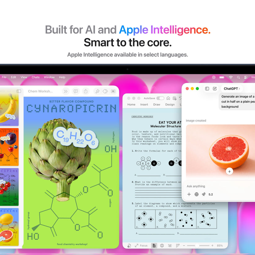 Apple Intelligence features demonstrated on the 13-inch MacBook Neo A18 Pro 256GB Indigo at Tradeline.