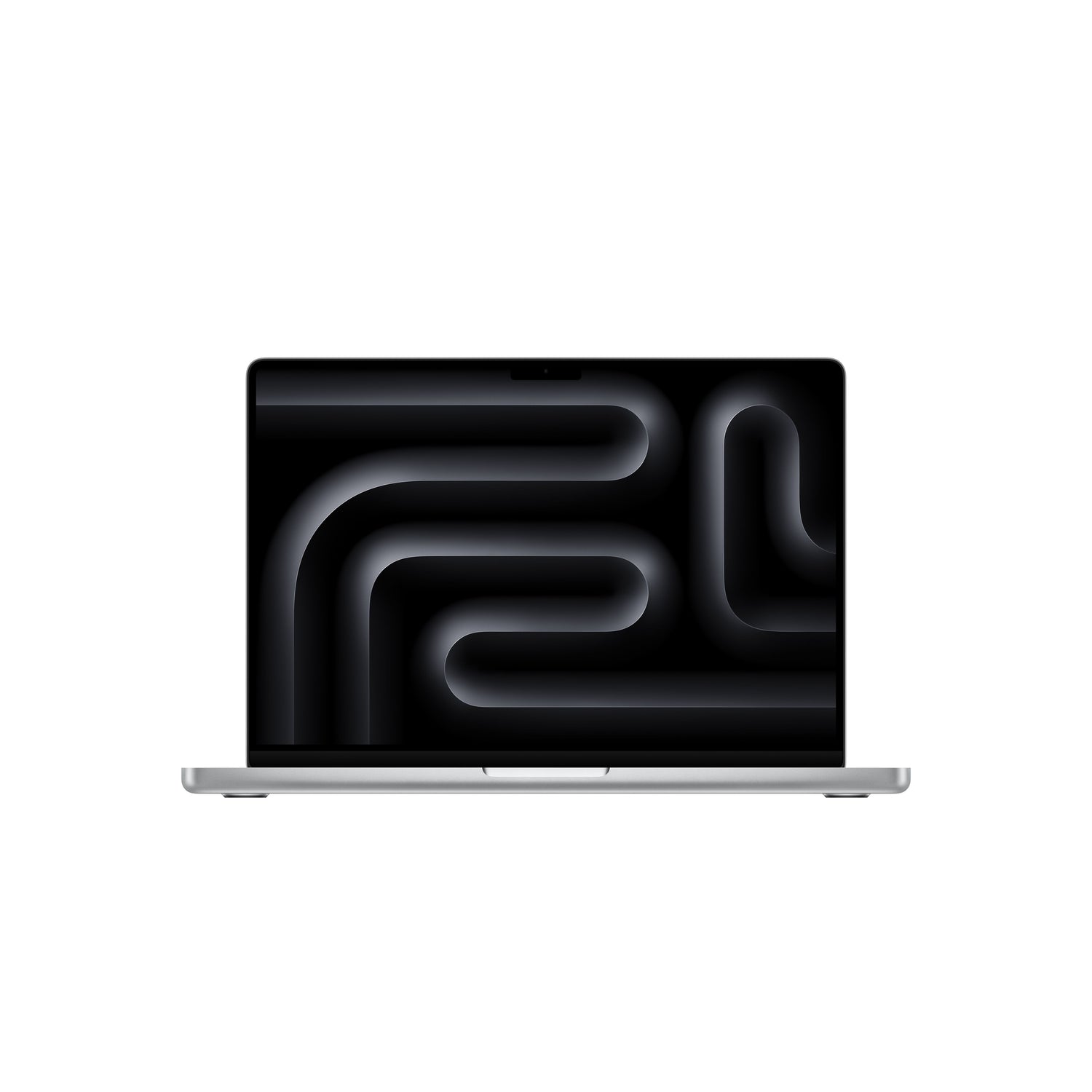 Open front view display of the 14-inch MacBook Pro M5 10-core CPU 1TB Silver available at Tradeline.