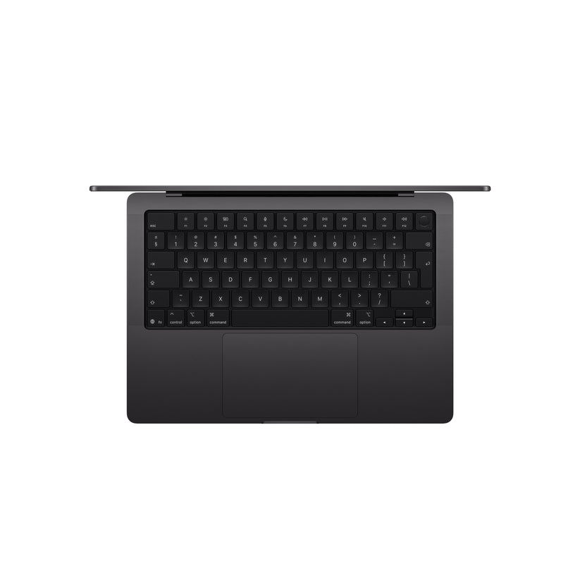 Top-down view of the Magic Keyboard deck on 14-inch MacBook Pro M5 512GB Space Black at Tradeline.