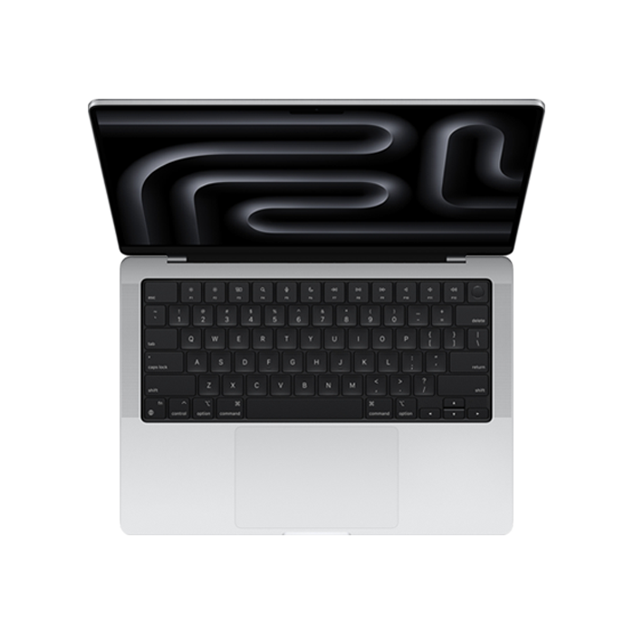 Top view of the Magic Keyboard on the 16-inch MacBook Pro M5 Max 2TB Silver laptop available at Tradeline.