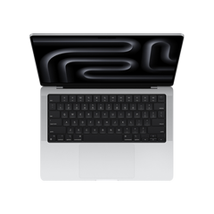 Overhead top view of the built-in keyboard on the 16-inch MacBook Pro M5 Pro 1TB Silver from Tradeline.