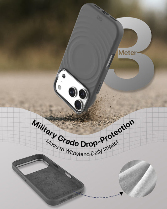 infyty QUIVERX Soft Silicone Ripple Case with Metallic Accents for iPhone 18 Pro - Dark Grey