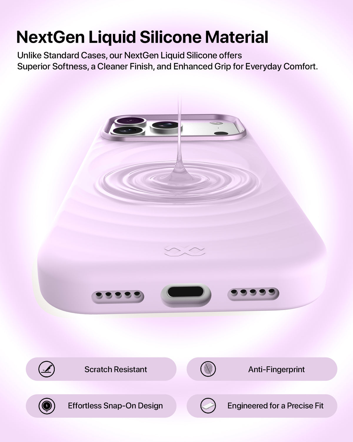 infyty QUIVERX Soft Silicone Ripple Case with Metallic Accents for iPhone 18 Pro - Lavender