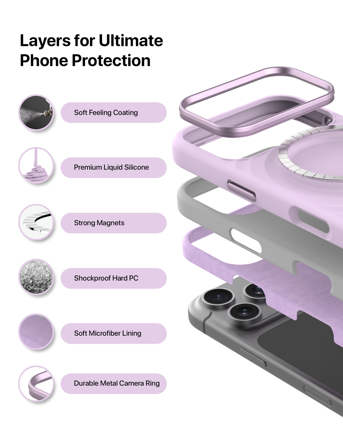infyty QUIVERX Soft Silicone Ripple Case with Metallic Accents for iPhone 18 Pro - Lavender