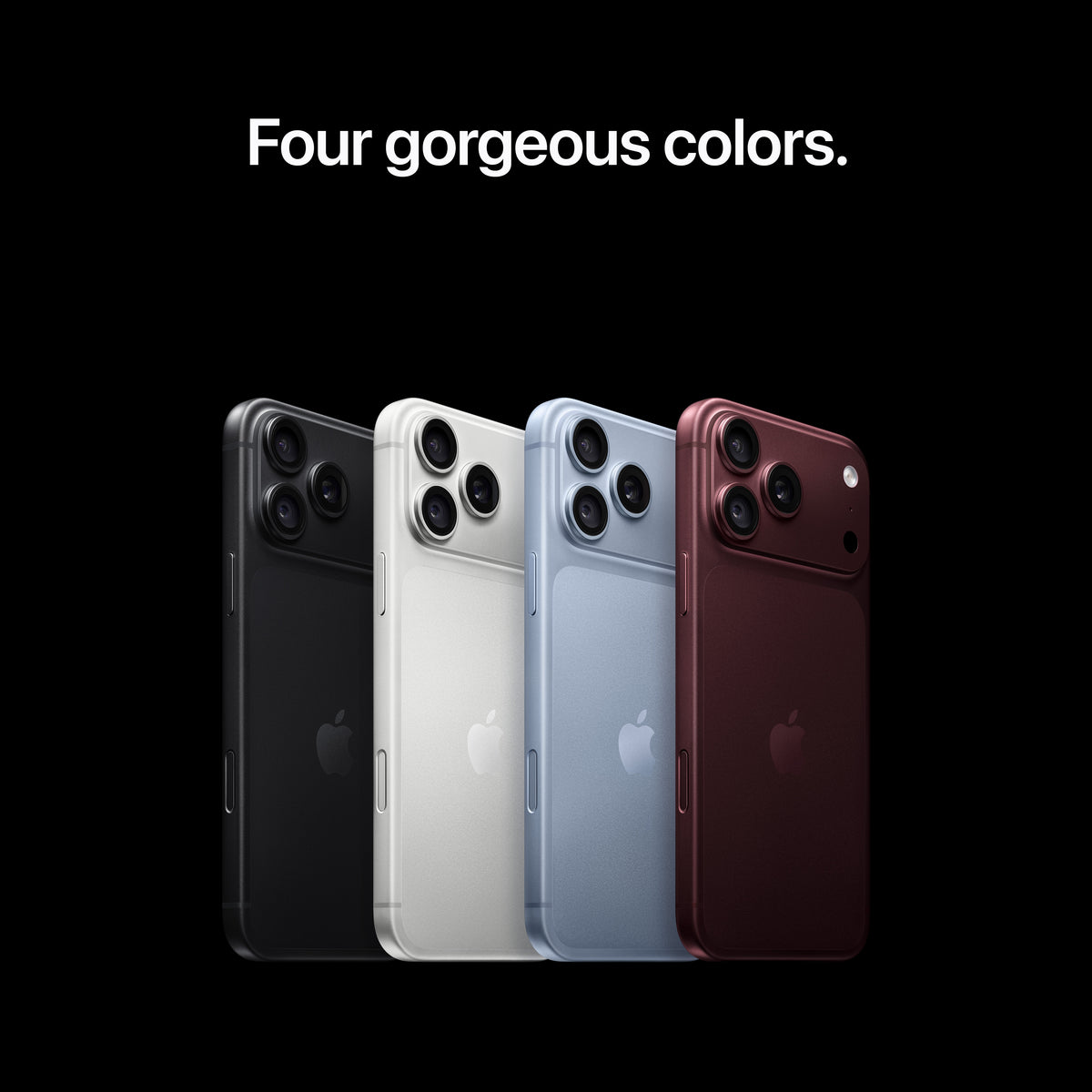 Four colors lineup showcasing the iPhone 18 Pro Max 1TB Black edition from Tradeline.