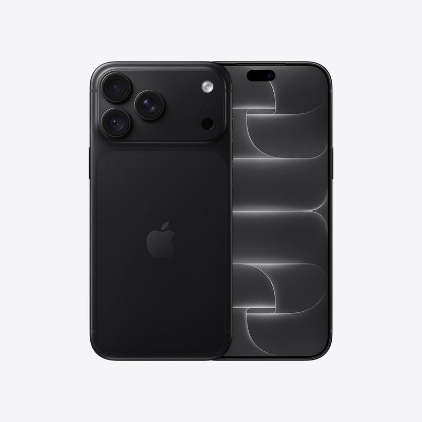 Front and back view display of the iPhone 18 Pro Max 1TB Black available at Tradeline.