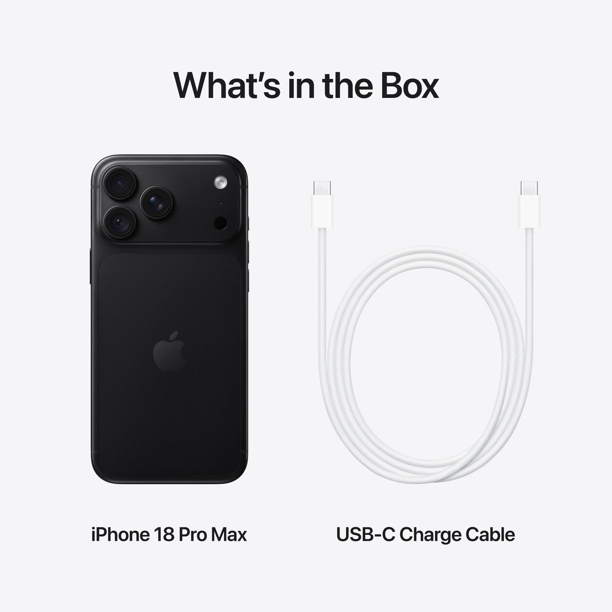 In-box content showing the cable and accessories for the iPhone 18 Pro Max 1TB Black at Tradeline.