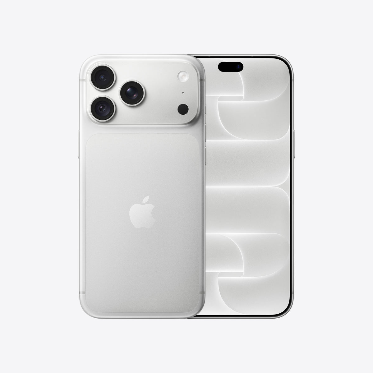Front and back view display of the iPhone 18 Pro Max 1TB Silver available at Tradeline.