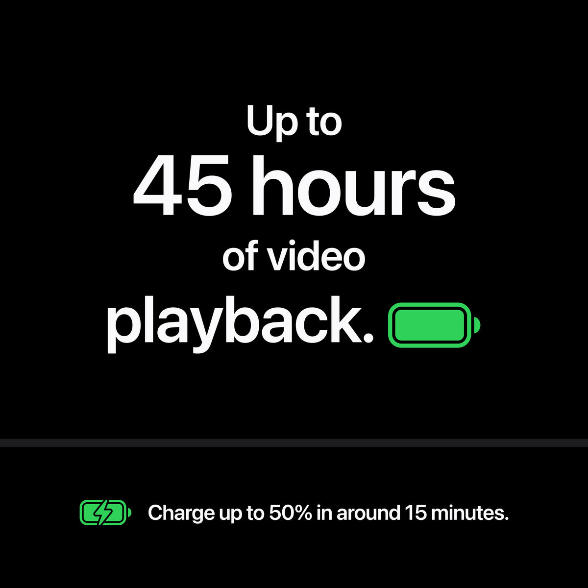Up to 45 hours of video playback battery highlighted on the iPhone 18 Pro Max 256GB Black.