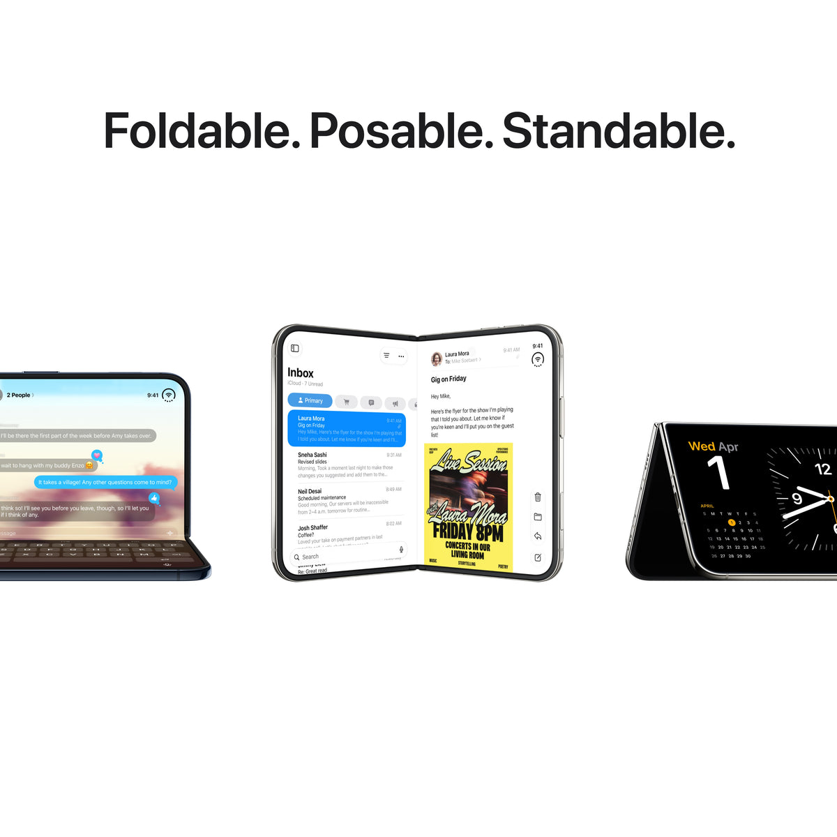 Foldable, portable, and standable design of the iPhone Duo 512GB Star White from Tradeline Egypt.