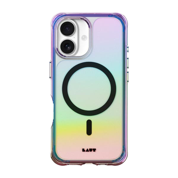 Rear view of the modern, chromatic Laut AERO HOLO everyday protection case for iPhone 17 in Holo Midnight from Tradeline.