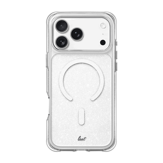 Rear view of the glittering Laut AERO SPARKLE case for iPhone 17 Pro Max in Crystal Silver available at Tradeline.