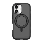 Diagrammatic back view showing the wireless charging compatibility of the Laut CARBON MATTER iPhone 17 Midnight case at Tradeline.