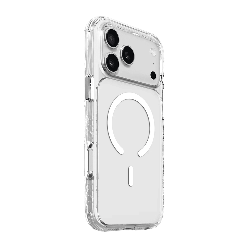 Back side view showcasing the slim profile and tactile buttons of the Laut CRYSTAL MATTER X iPhone 17 Pro Crystal case at Tradeline Egypt.