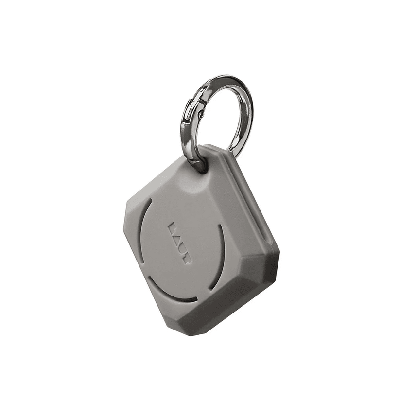 Front view of the geometric faceted LAUT HUEX GEM case for AirTag in Grey available at Tradeline.