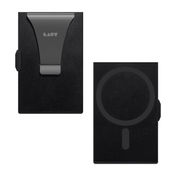 Front and back view of the premium LAUT SLIDER wallet card holder with MagSafe compatibility in Black available at Tradeline.